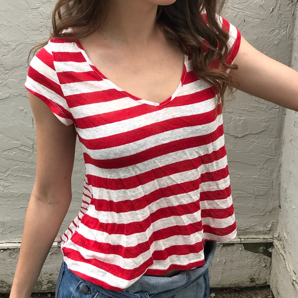 Red and White Striped Open Back Shirt